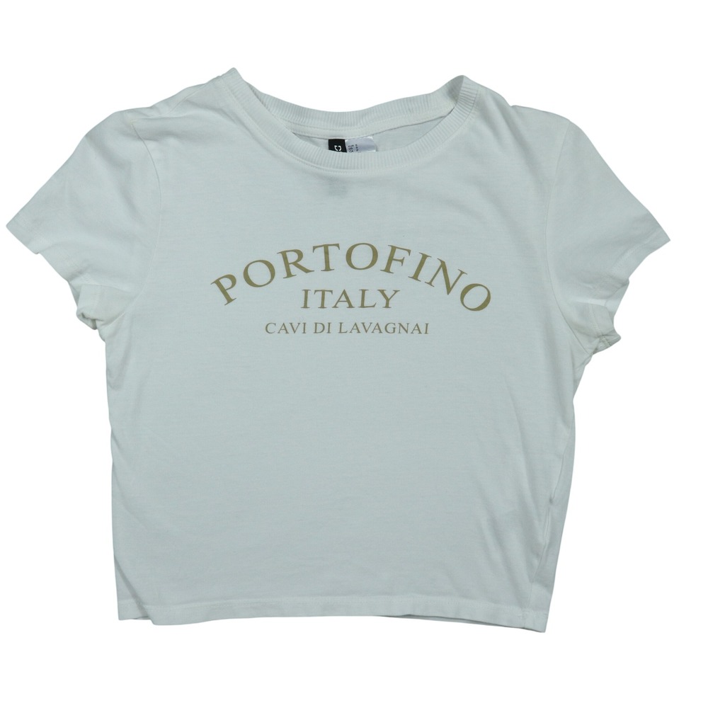 H&M Divided Portofino Italy Graphic T-Shirt White Womens Small Crop Short Sleeve